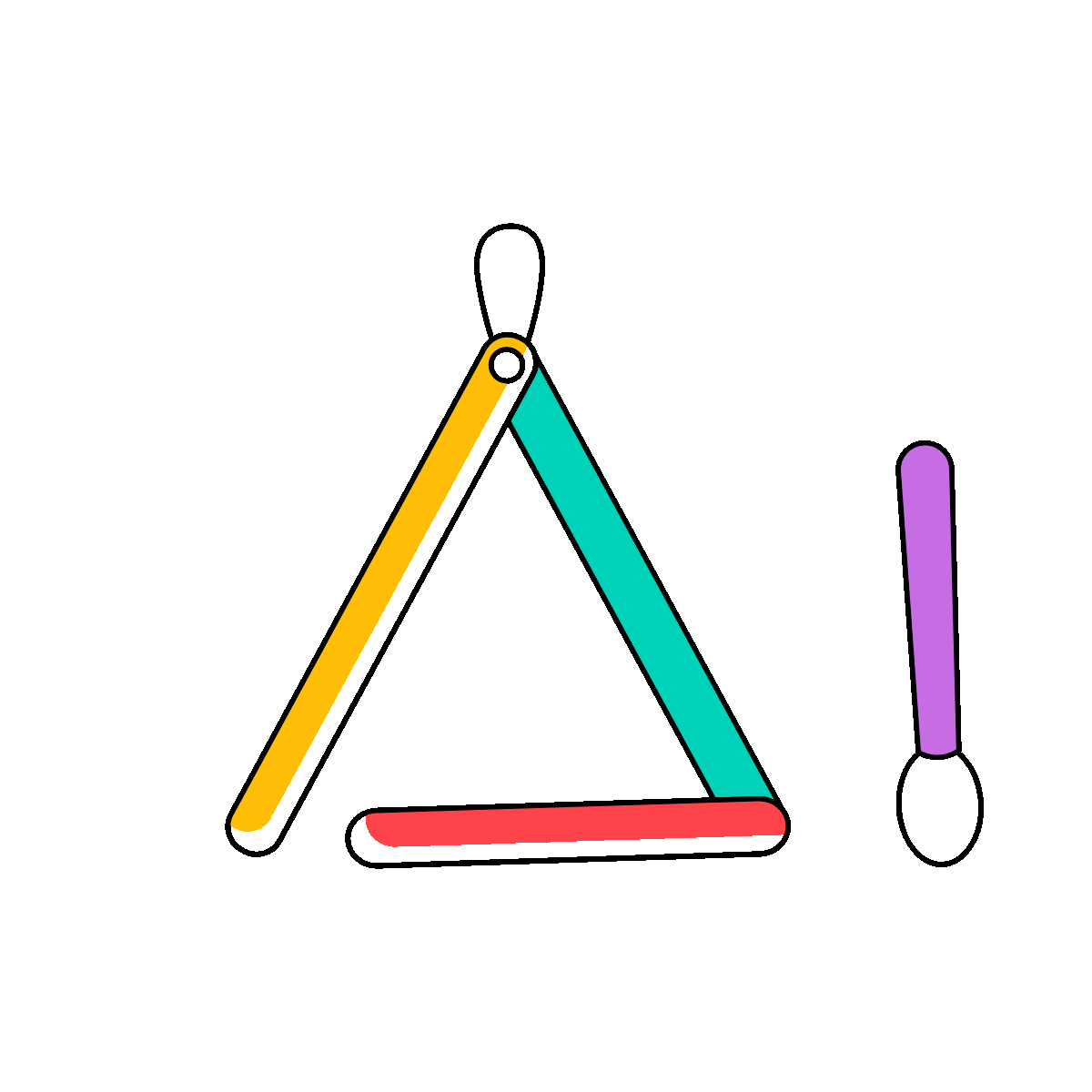 A doodle style animated icon depicting a triangle percussion