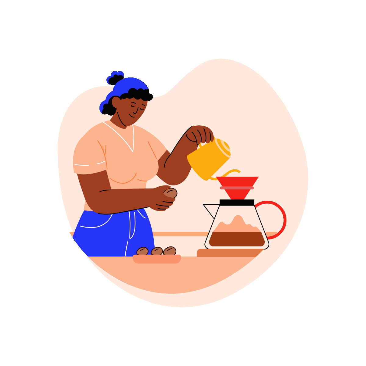 Flat animated woman making coffee artwork