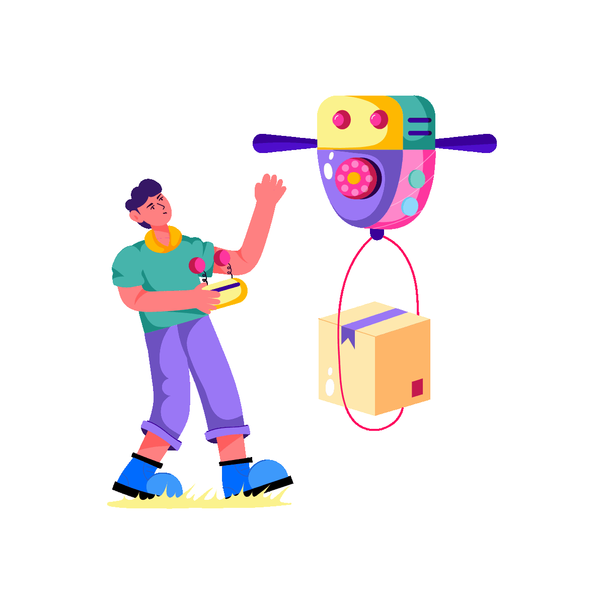 Man Receiving a Parcel from a Robot
