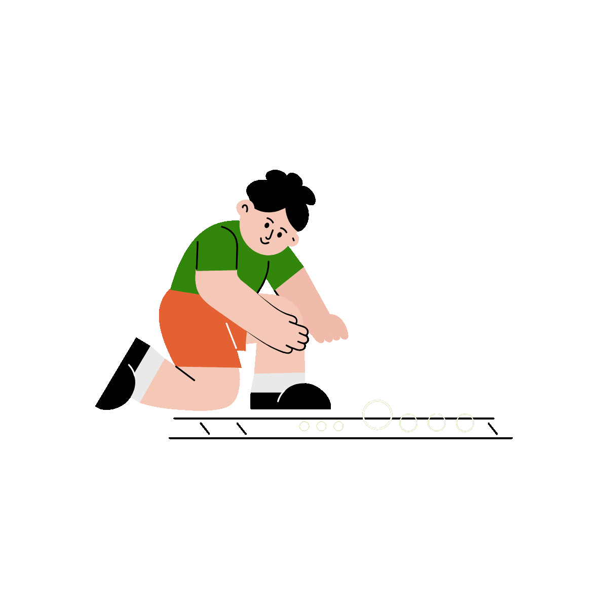 A flat style animated illustration showing a kid playing with toy train