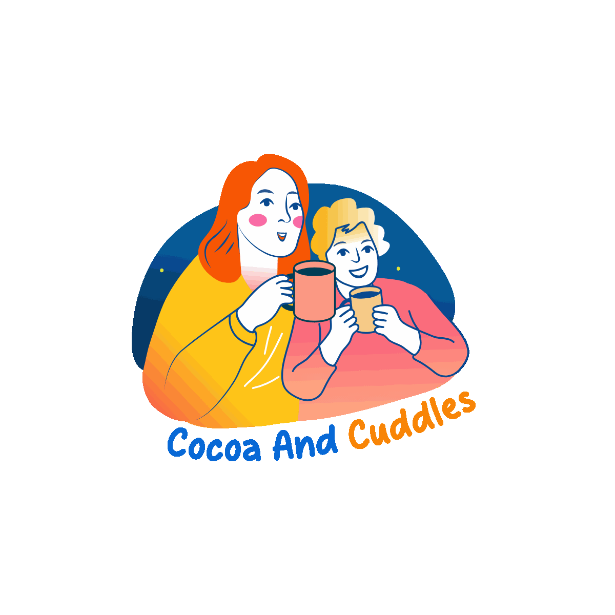 Animated mom and child enjoying coffee