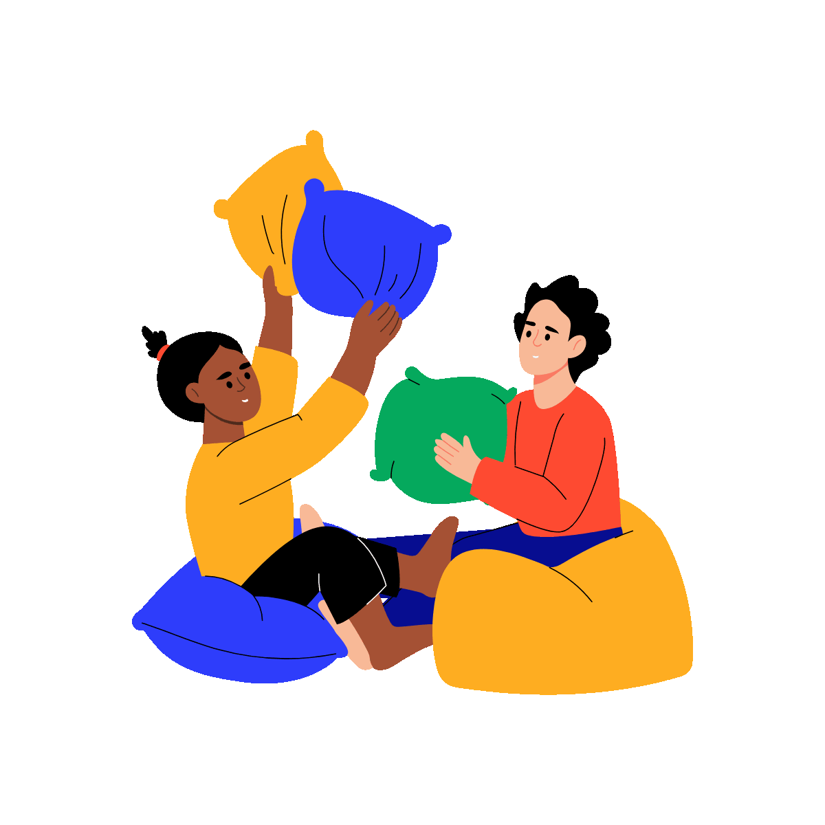 A flat style animated illustration showing sibling playing