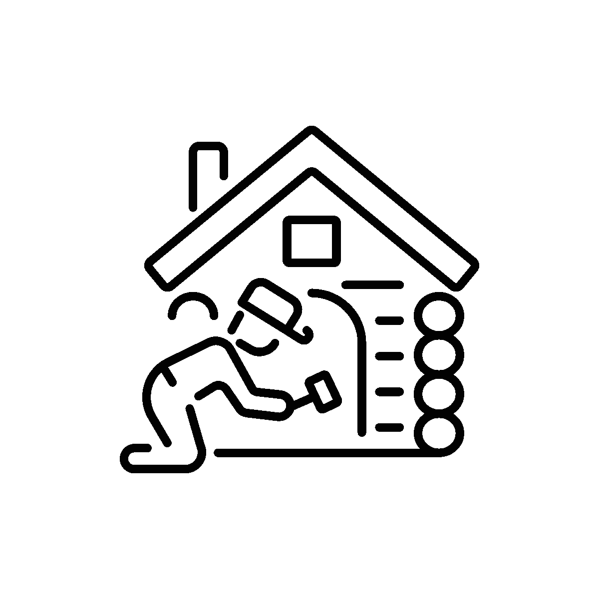 Animated icon of a wooden cabin design