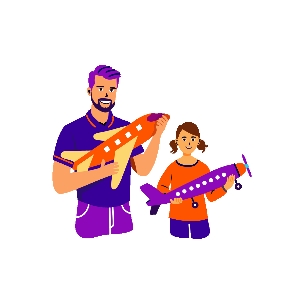 Father and Daughter Playing Plane Toys