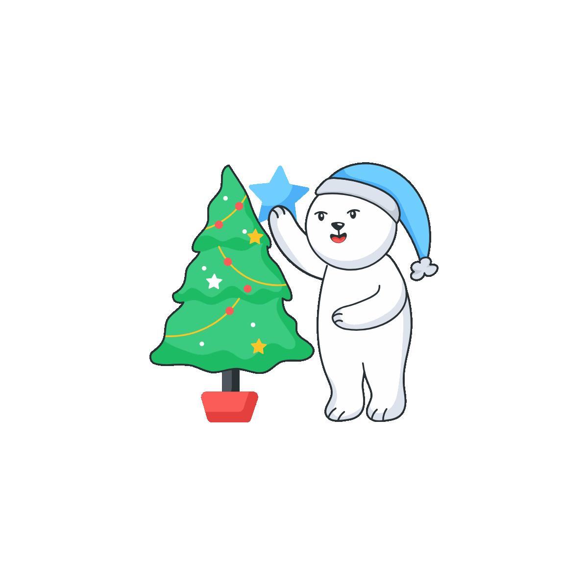 Bear decorating Christmas tree sticker