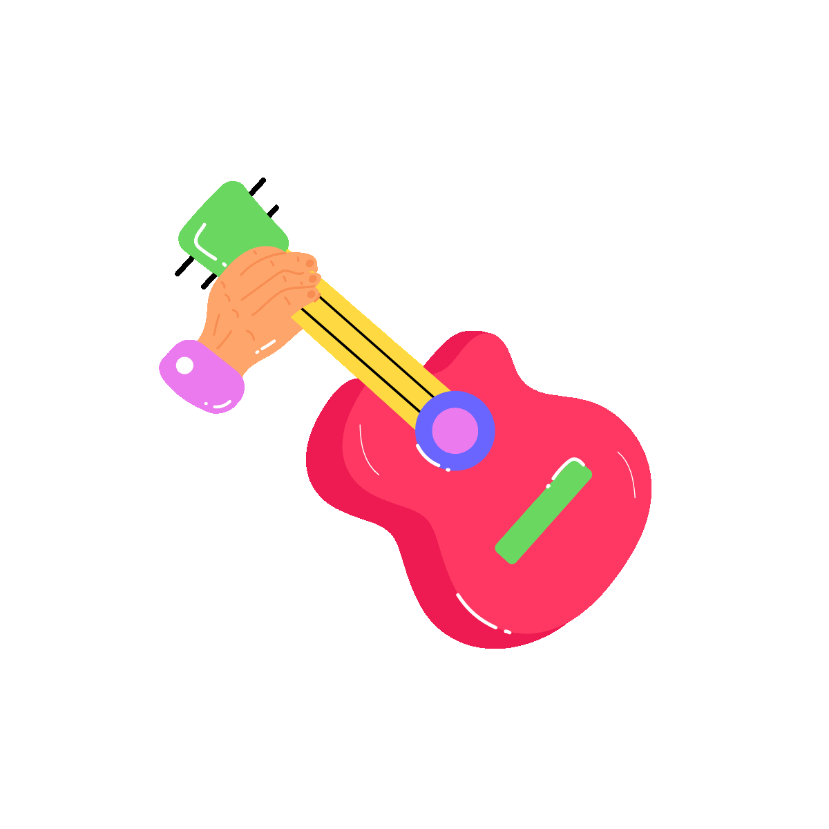 Guitar Music Animated Flat Sticker Design
