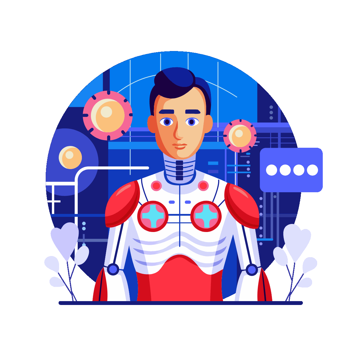 Flat Industrial AI Robot Illustration