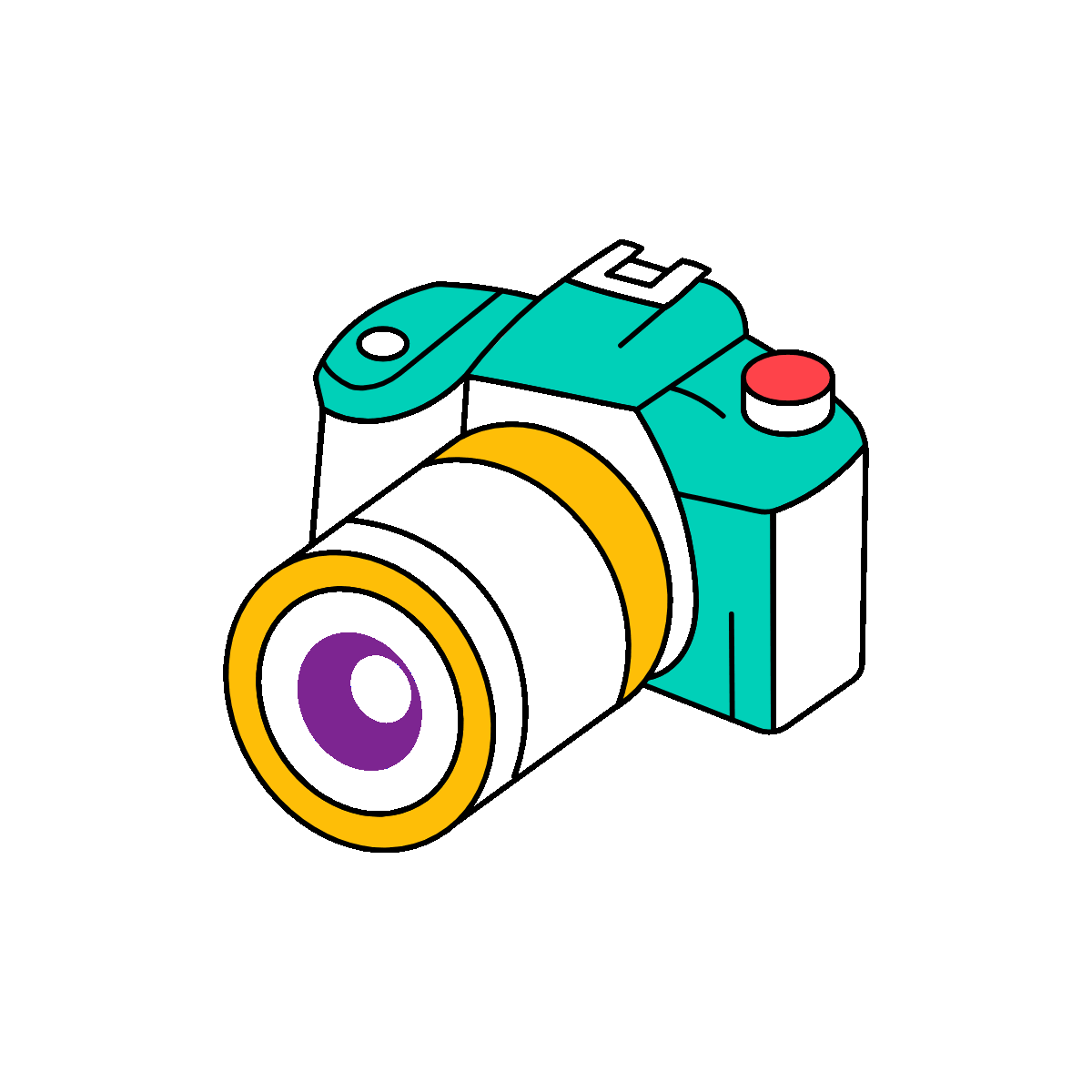 A sketchy style animated icon depicting a dslr camera