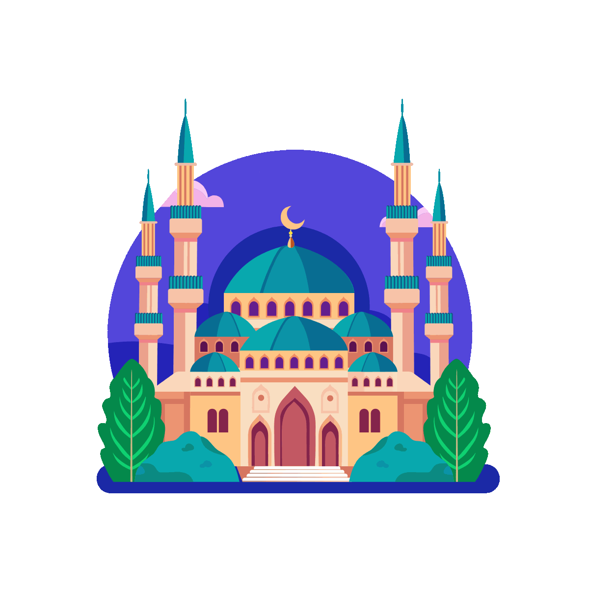 Sabanci Mosque Flat Animated Illustration