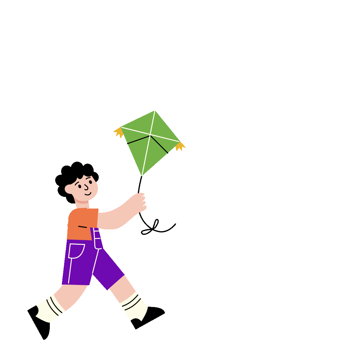 A flat style animated illustration showing a kid flying kite