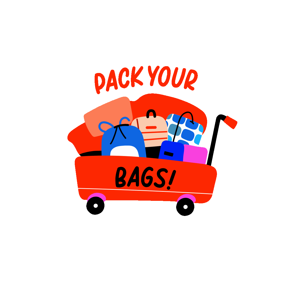 Animated luggage trolley with packing text