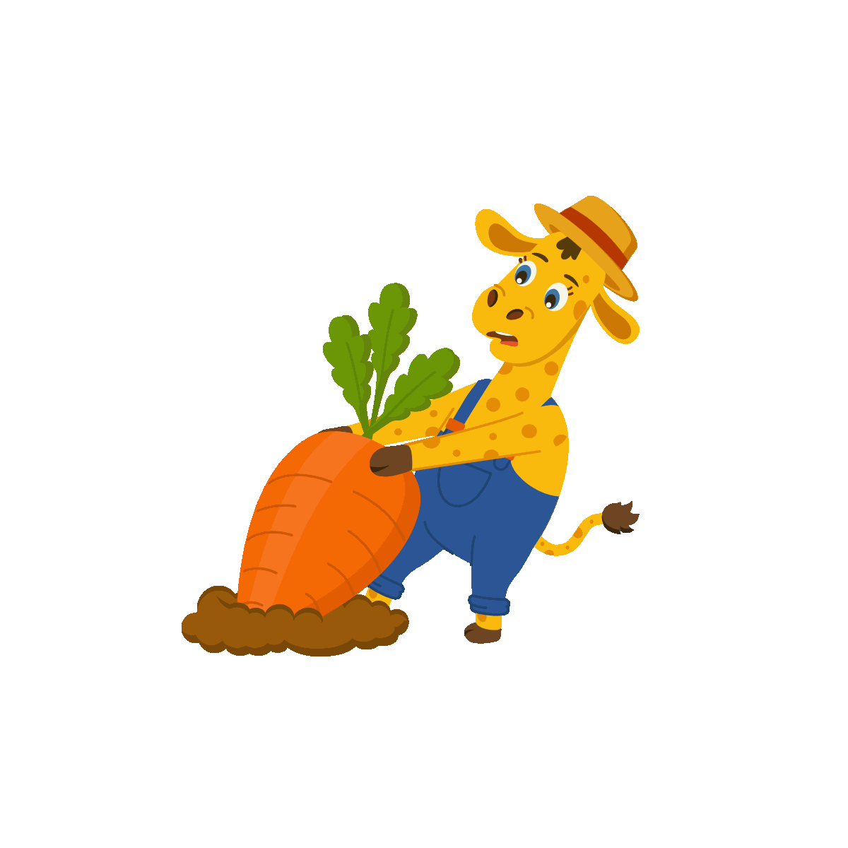 Giraffe Pulling a Large Orange Carrot
