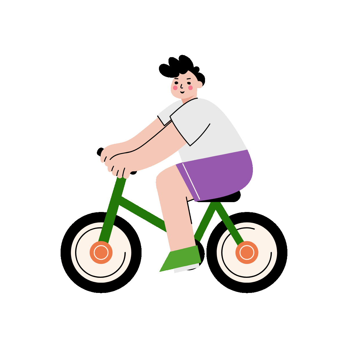 A flat style animated illustration showing a boy cycling