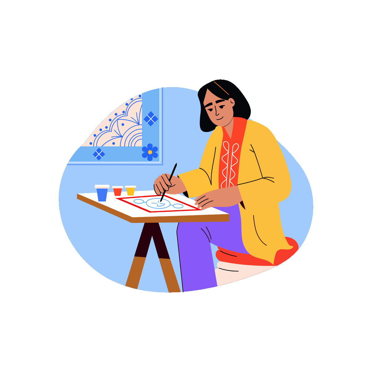 Flat animated female painter illustration