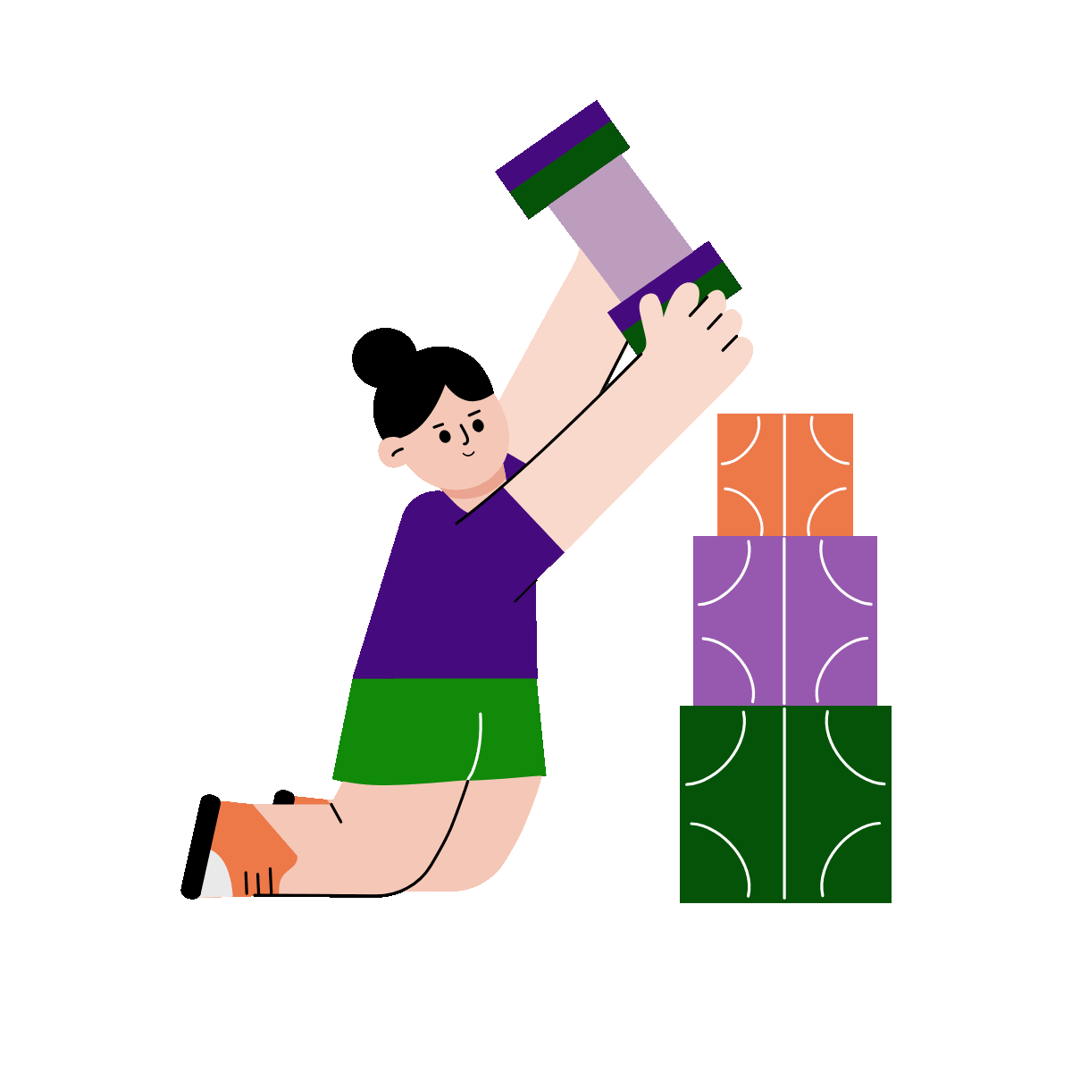 A flat style animated illustration showing a kid building blocks