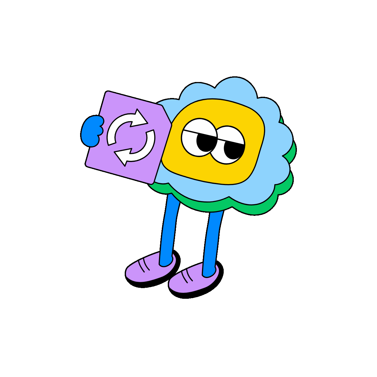 Animatedcloud character carrying backup arrows and storage symbols