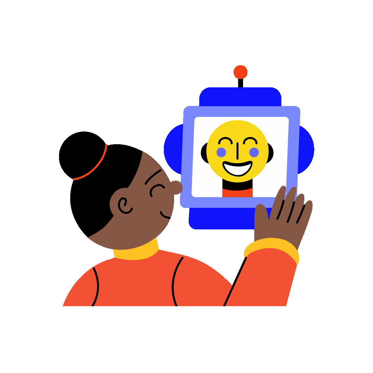 A flat style animated illustration showing robot emotion