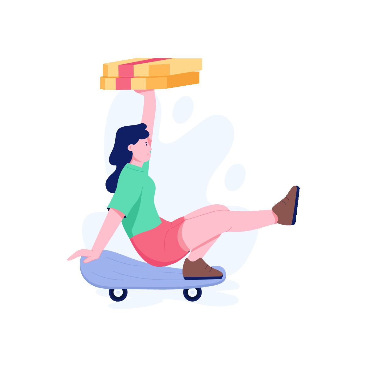 Flat Skateboard Food Delivery Illustration