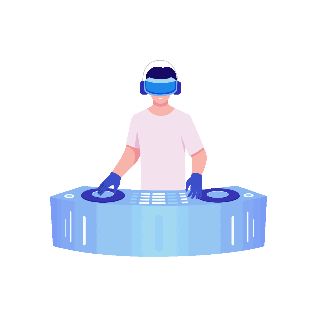 VR DJ Music Flat Animated Illustration Design
