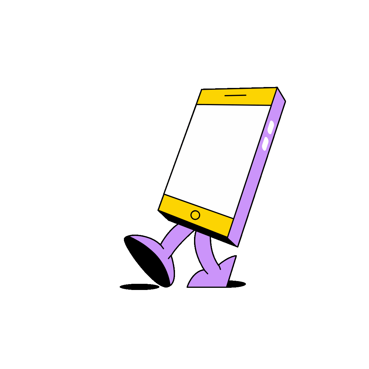 Animated illustration of a robot inside a phone screen with a user chat bubble.
