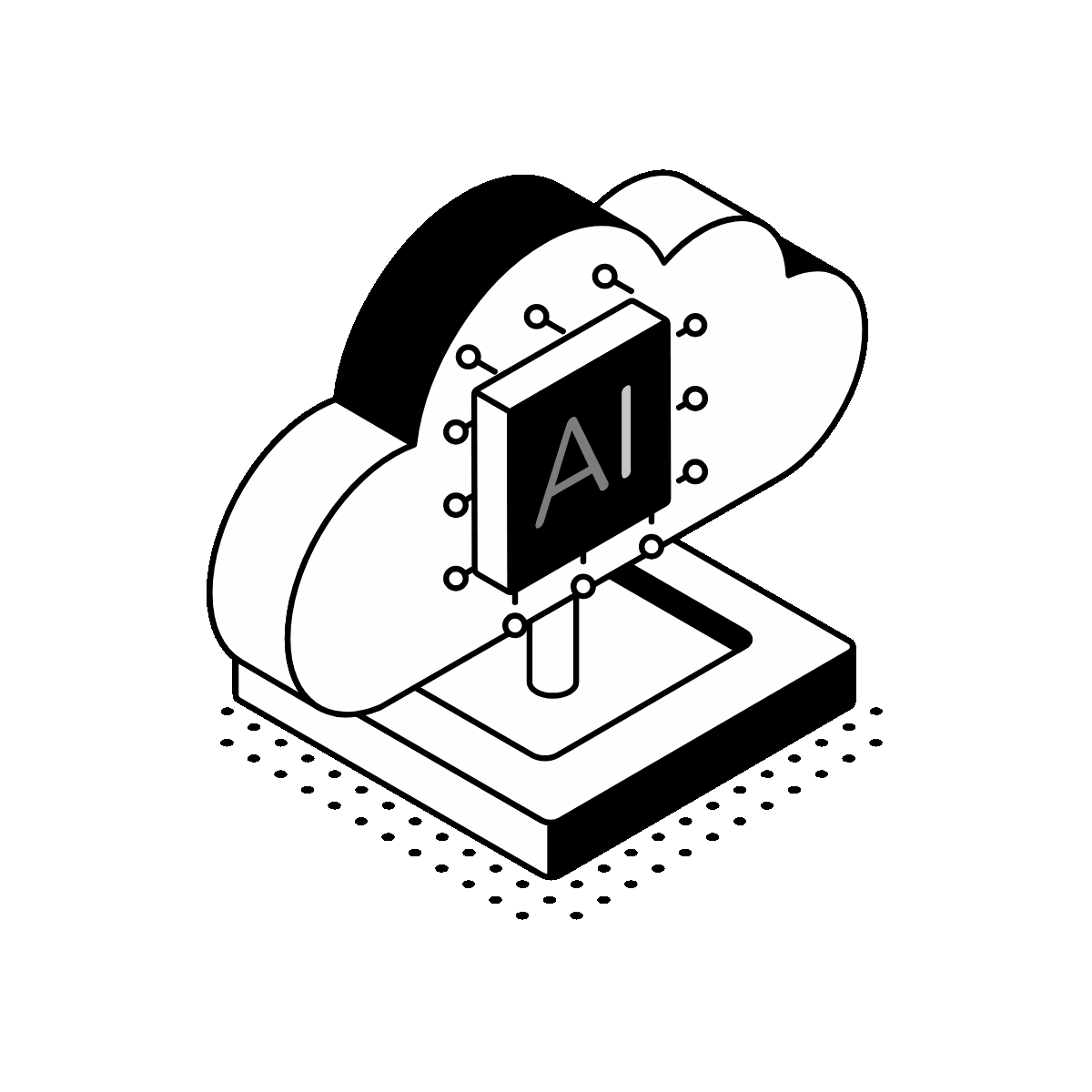 AI chip rises above a cloud platform.