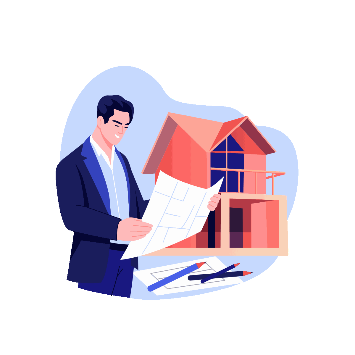 House Architect Flat Animated Illustration