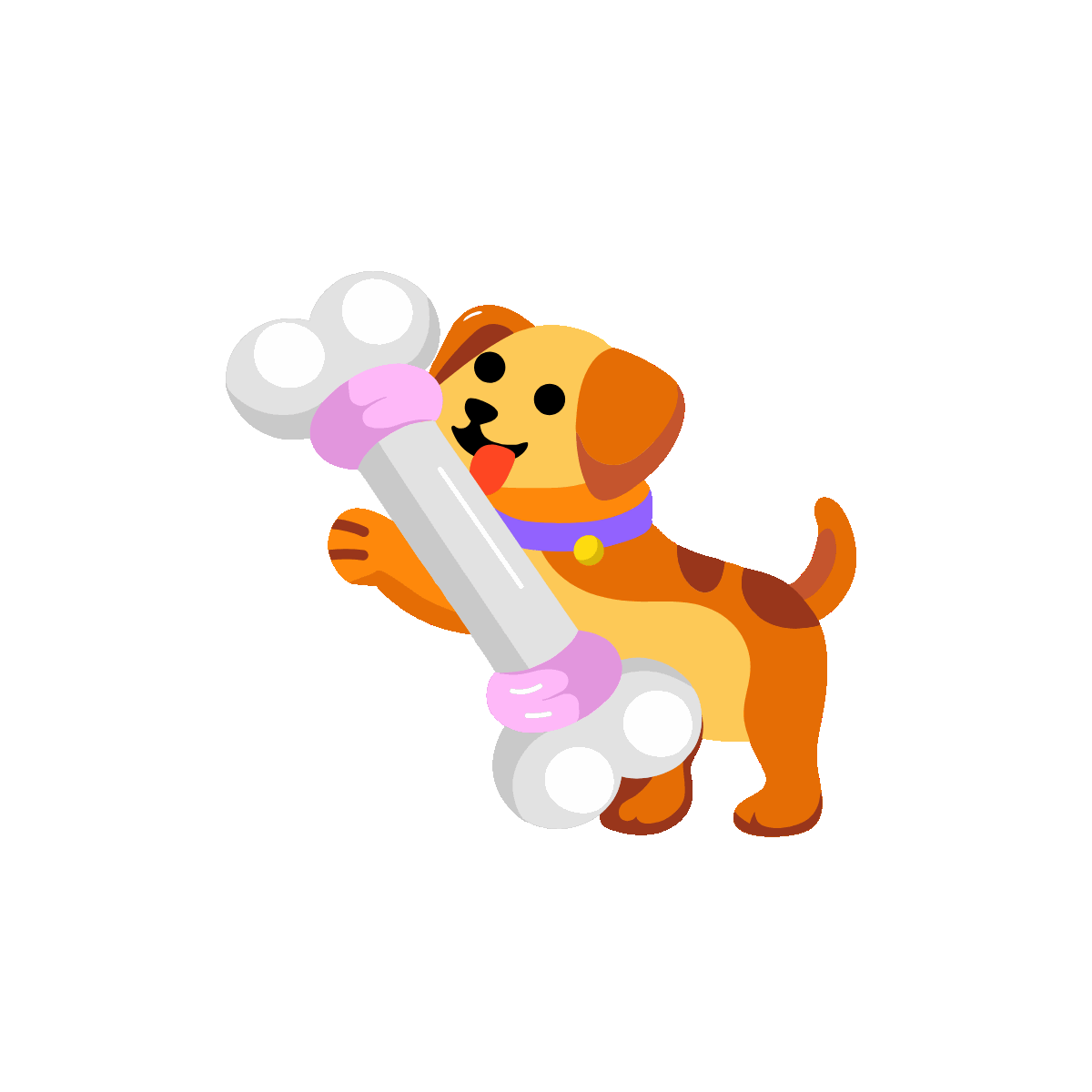 Animated Dog Holding Its Favorite Bone Toy