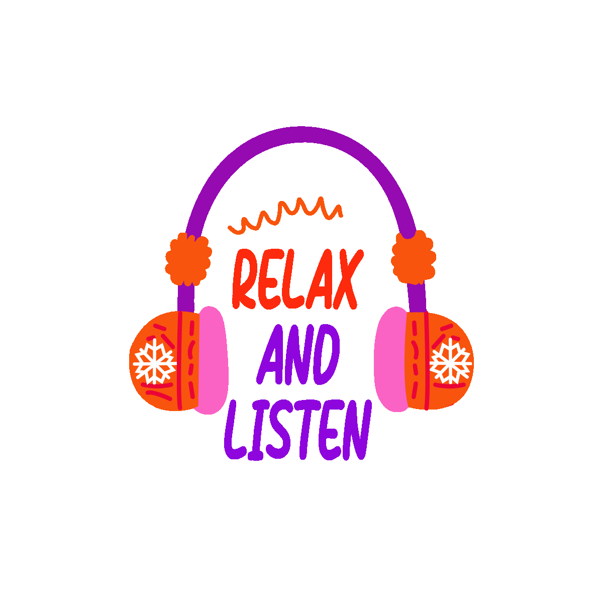 relax, listen, headphones, headset, lettering, typography, quote, words, font, text, flat, vector