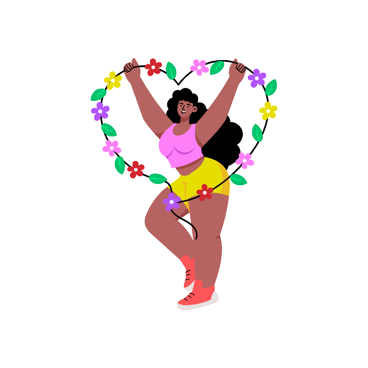 A flat style animated illustration representing a garland heart