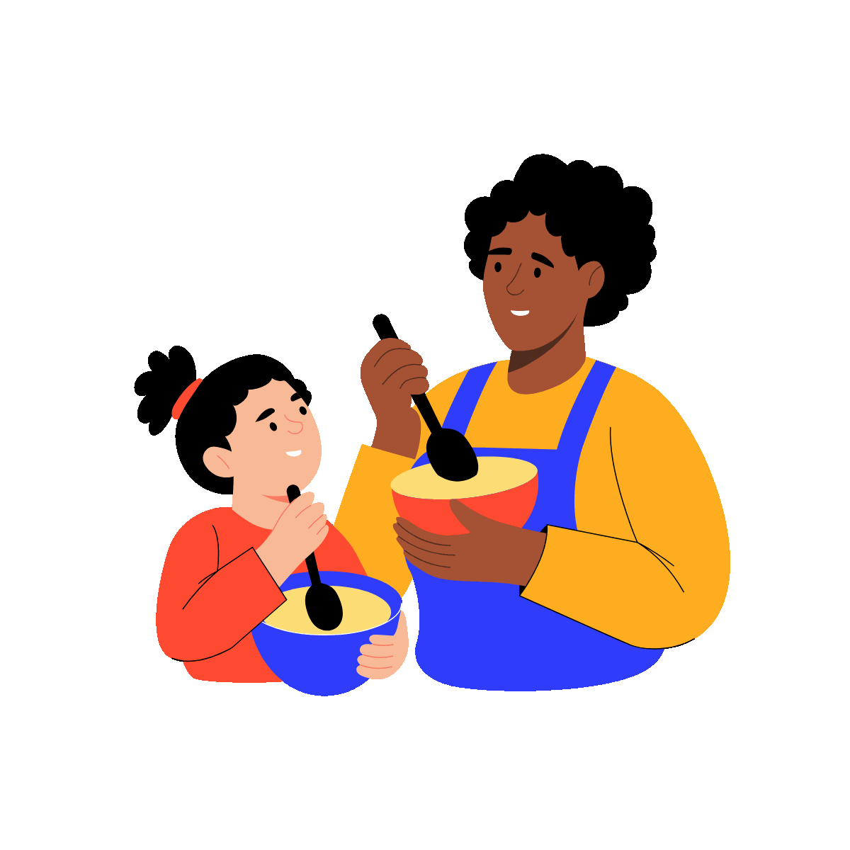 A flat style animated illustration showing kid enjoying baking food