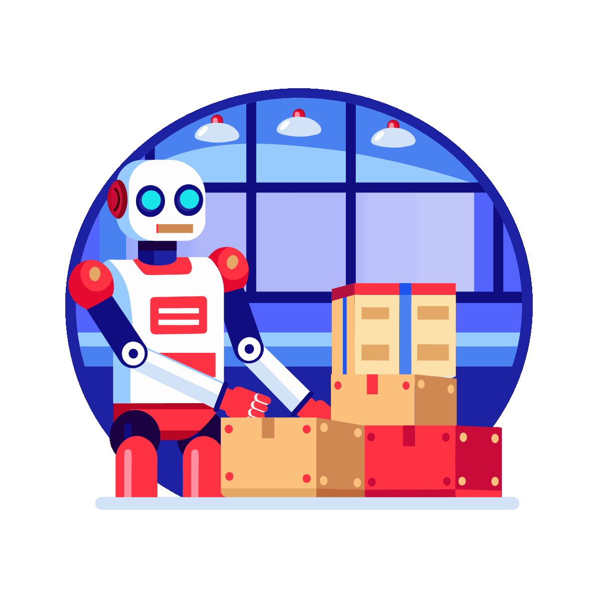 Flat Animated Factory Robot Illustration