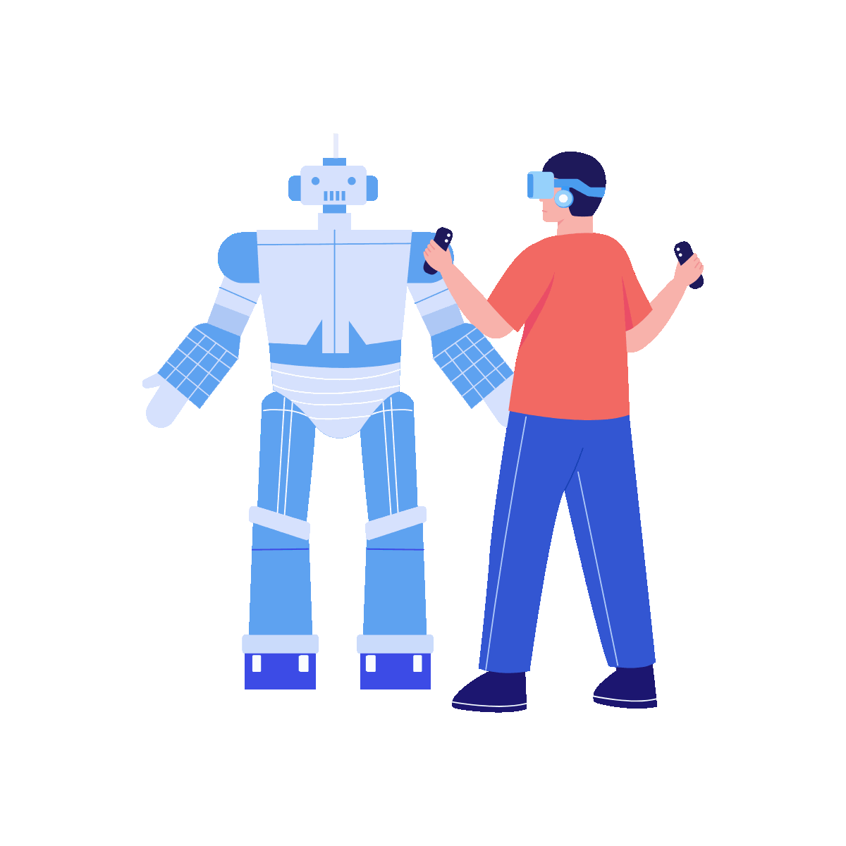 VR Robot Flat Animated Illustration Design