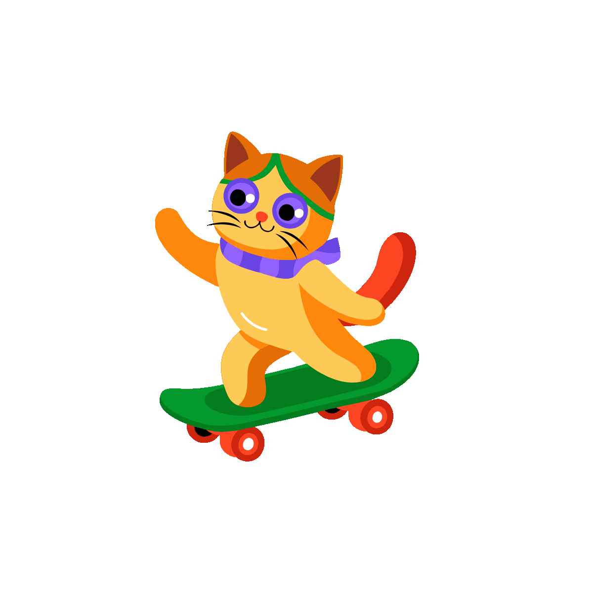 Animated Cat Riding on a Skateboard