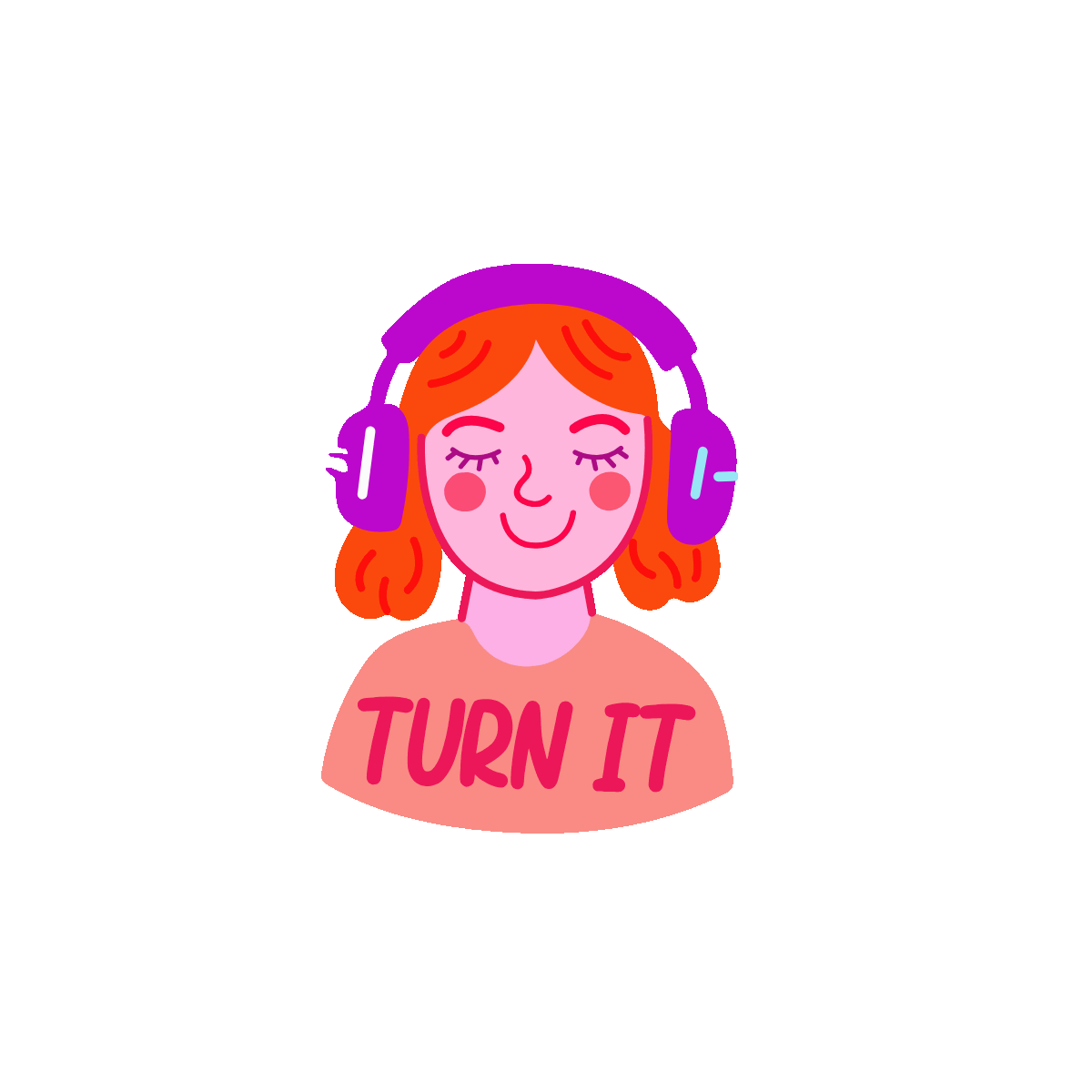 turn it, listening, headphones, turn, headset, lettering, typography, girl, words, font, text, flat