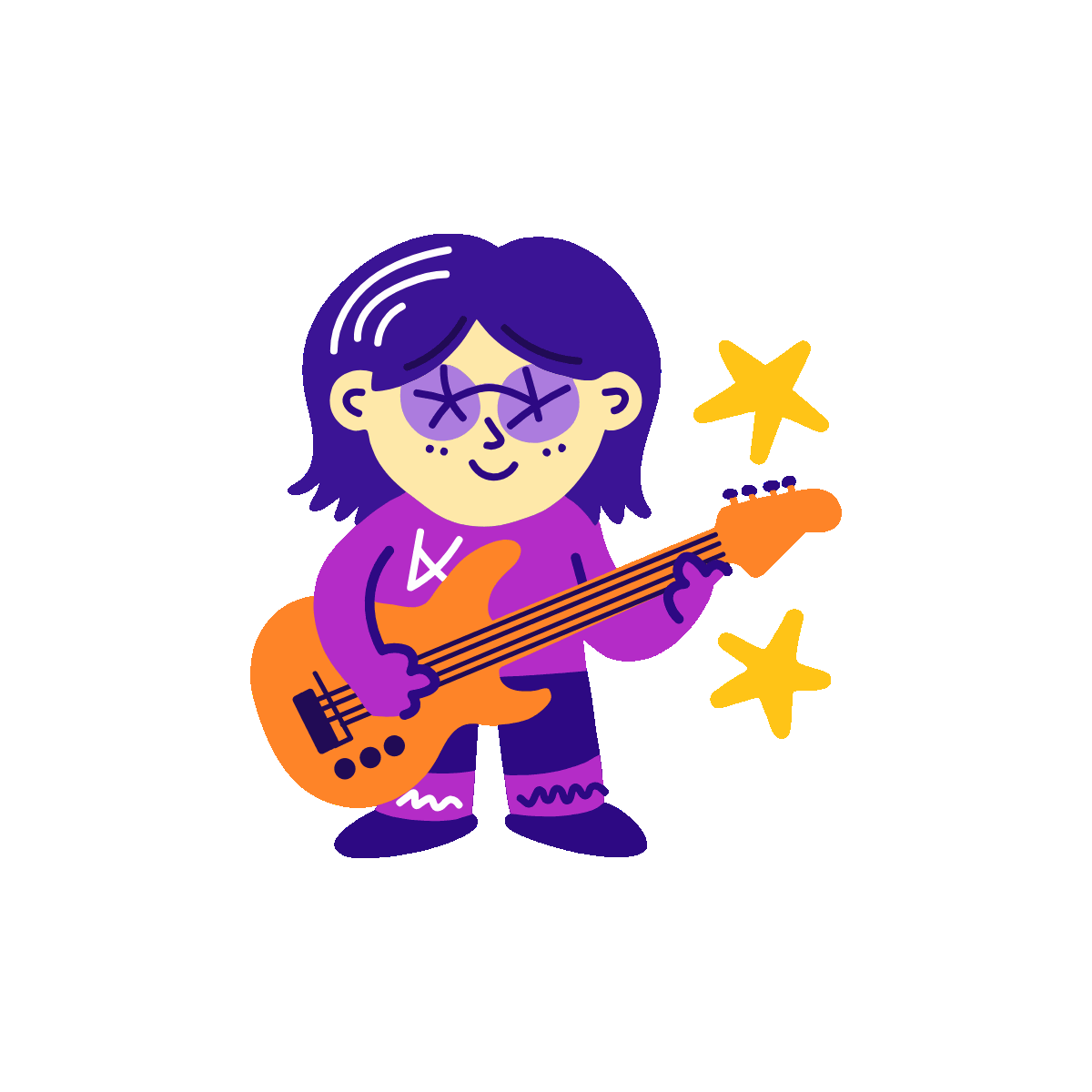 Guitarist cartoon animated sticker art
