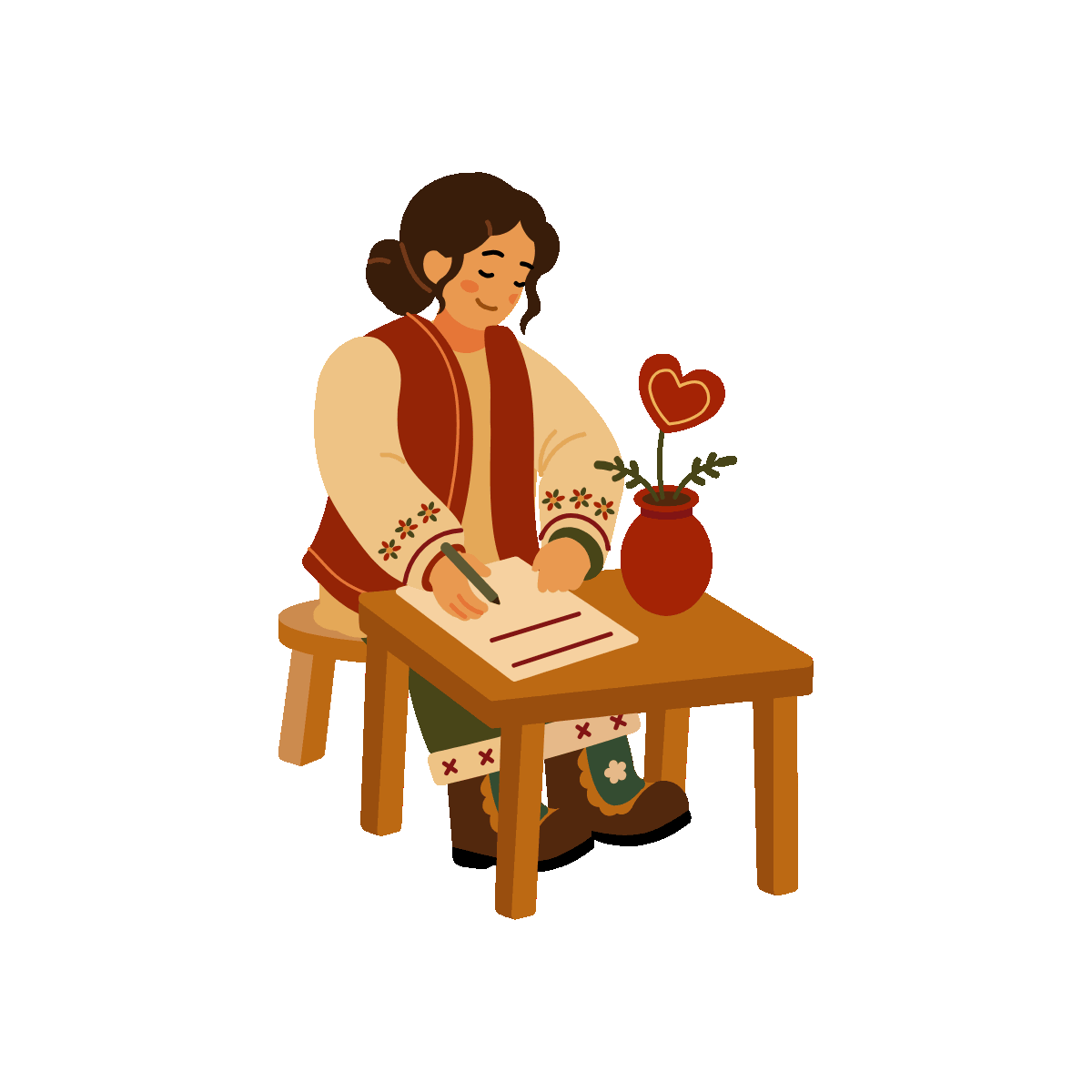 Seated Character Writing a Love Letter