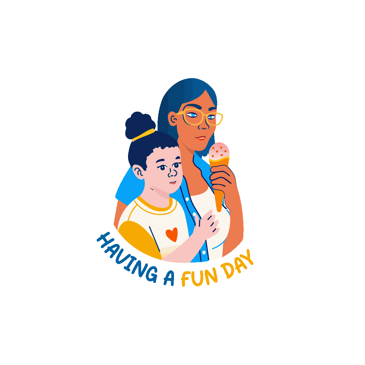 Animated mom and child eating ice cream