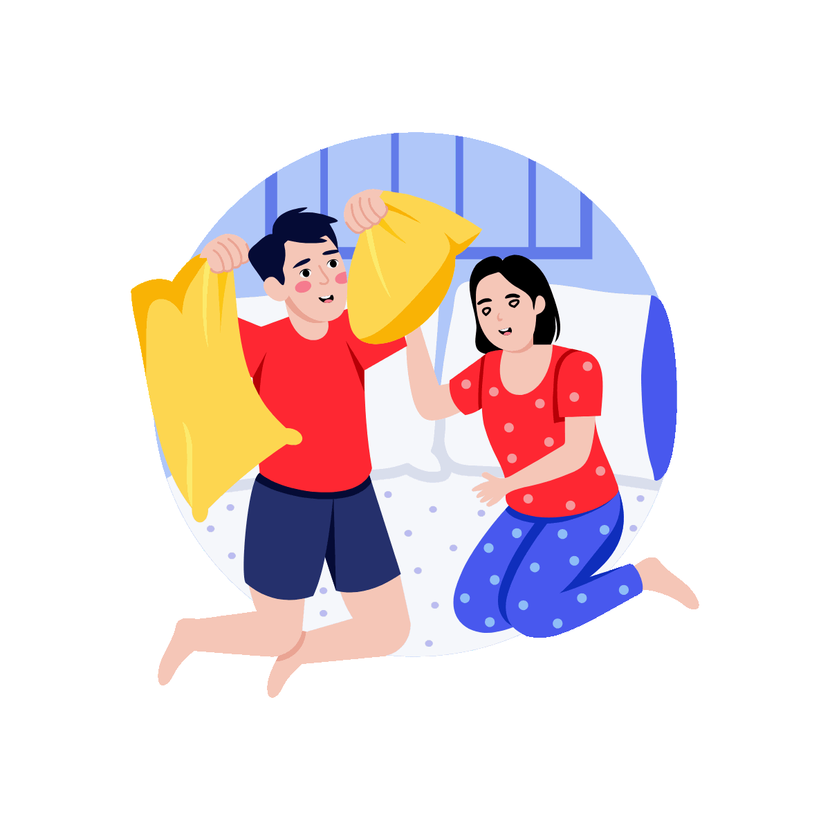 Pillow Fight Flat Animated Illustration