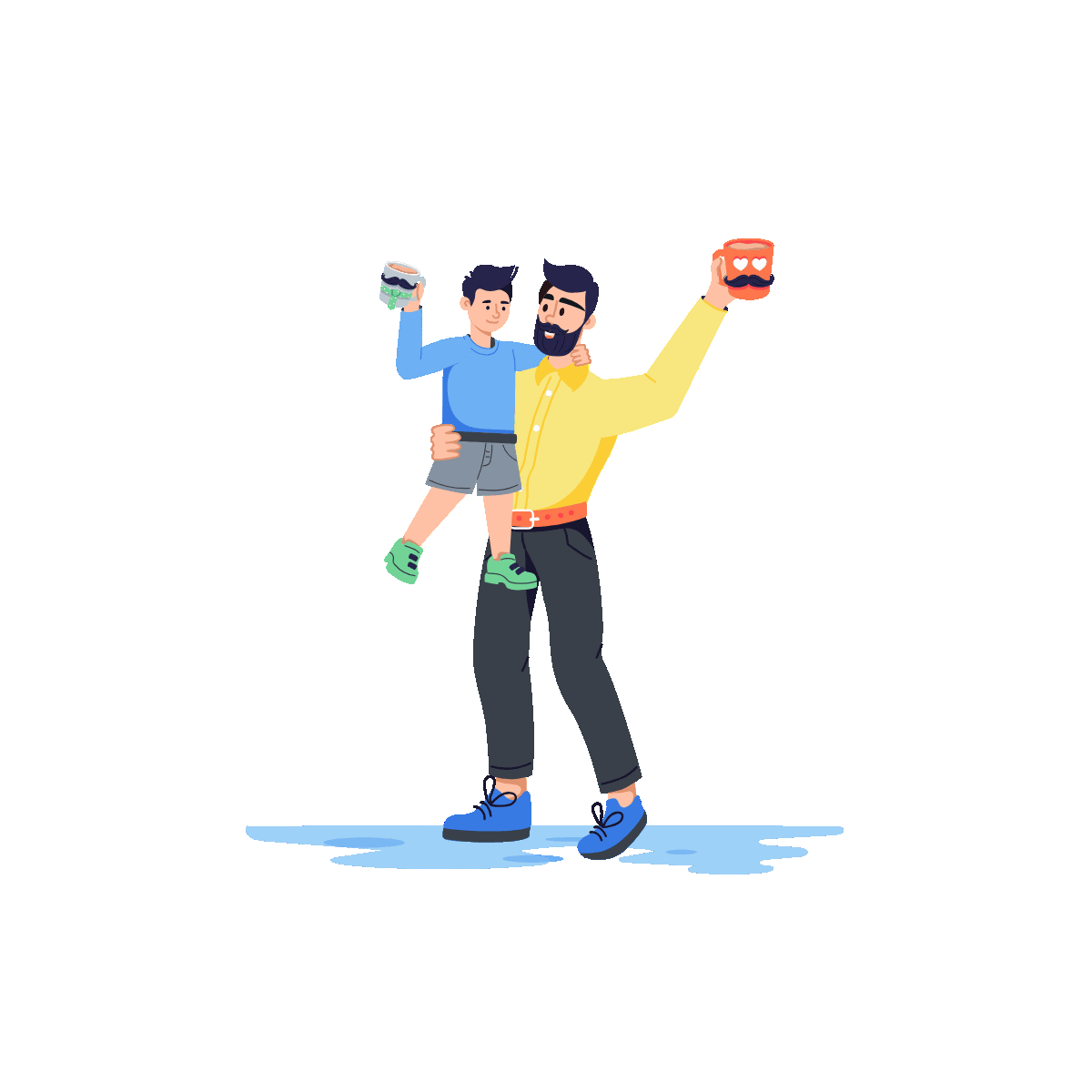 Dad Cheering with a Warm Cup of Coffee