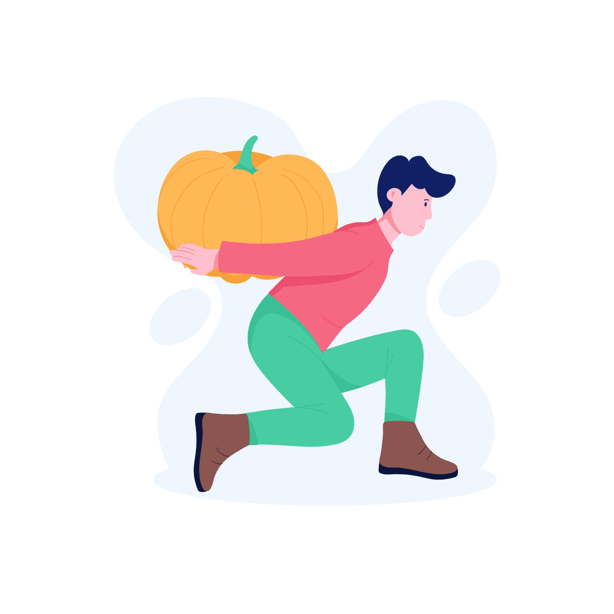 Carrying pumpkin autumn activity scene