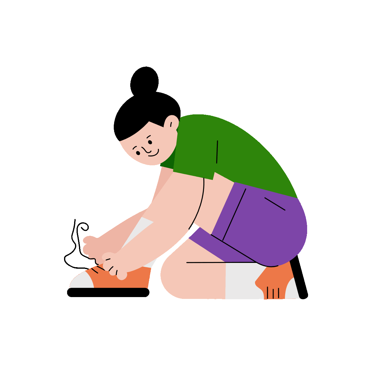 A flat style animated illustration showing a kid tying laces