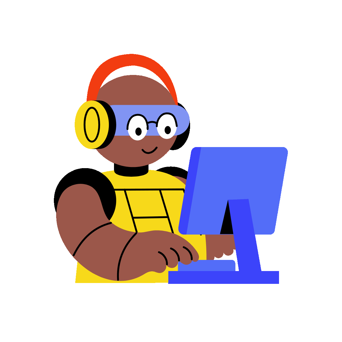Flat style animated illustration showing an ai robot working on a system