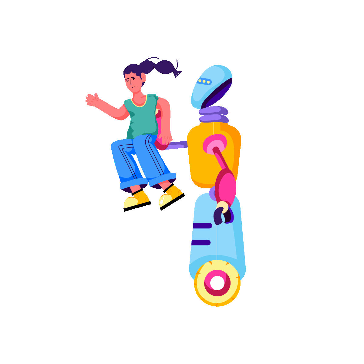 Girl Interacting with a Friendly Robot