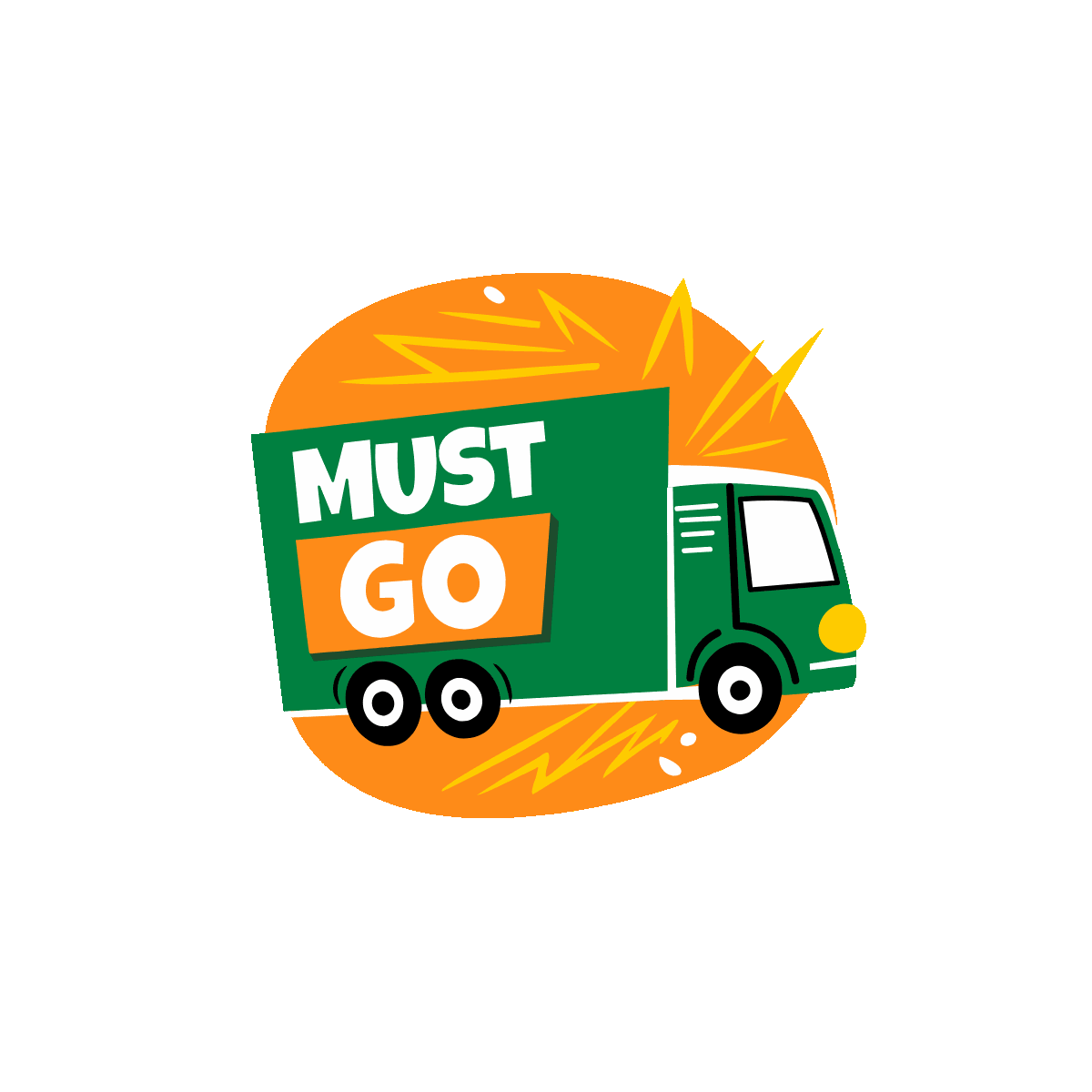 Truck with animated must go typography