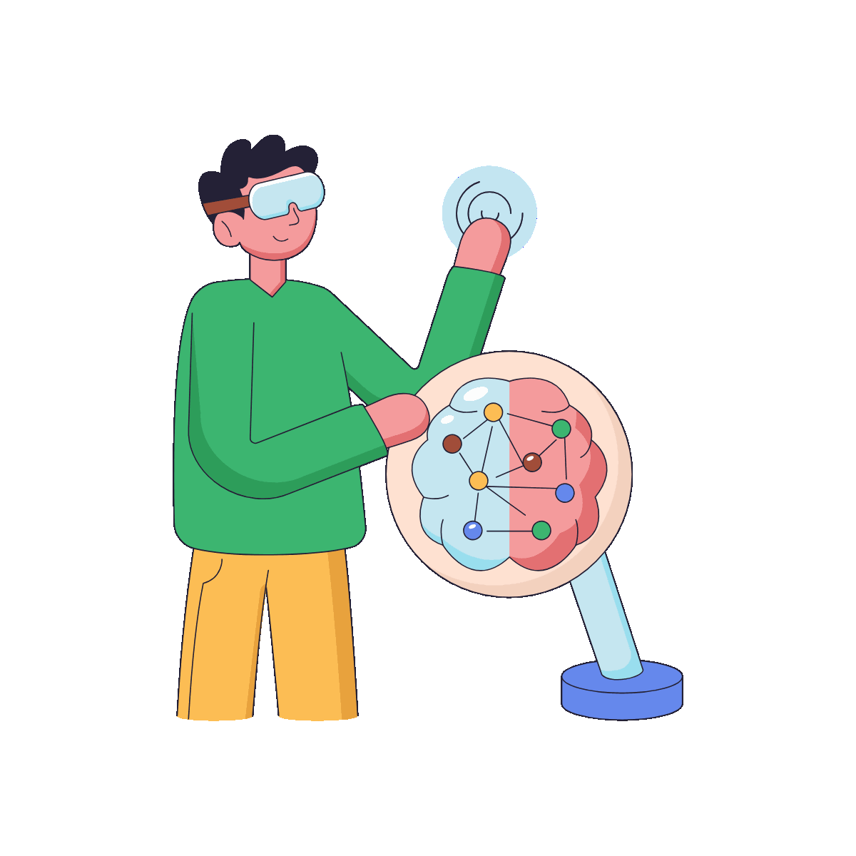Flat Animated AI Brain Illustration Scene