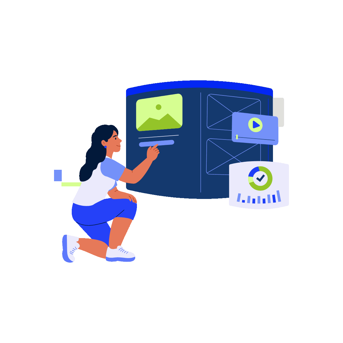 Woman improves a digital UI dashboard.