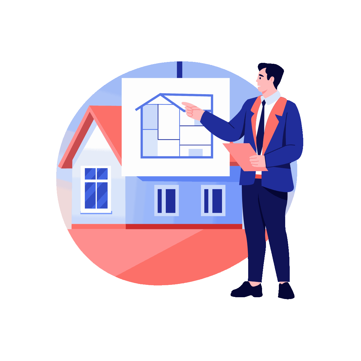 House Blueprint Flat Animated Illustration