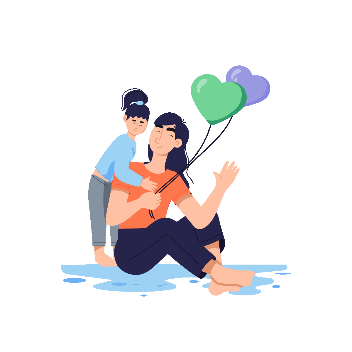 Flat Animated Illustration of Mother Daughter