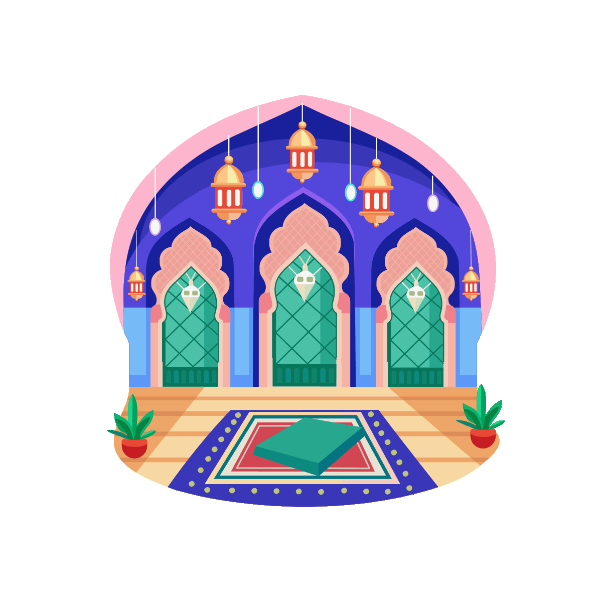 Mosque Interior Flat Animated Illustration