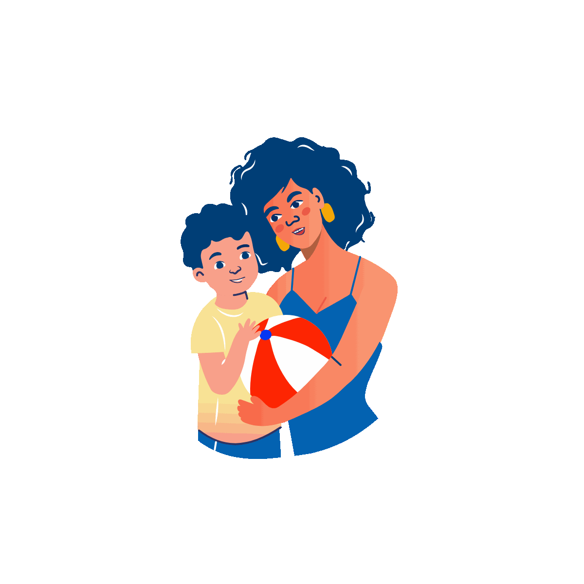 Animated child enjoying beach fun with mom